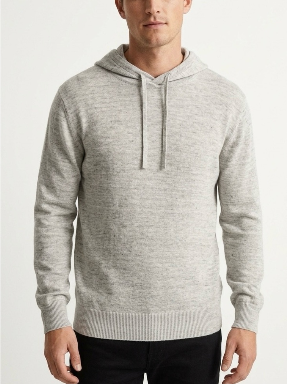 J.Crew Plaited Linen-Cotton Hooded Sweater Size M Heather Gray Elevated Basics